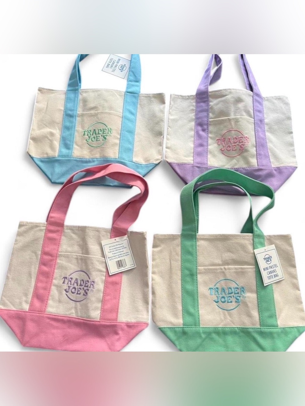 Trader Joe’s Pastel Set of 4 (Blue, Pink, Purple, and Green) NWT Tote Bags